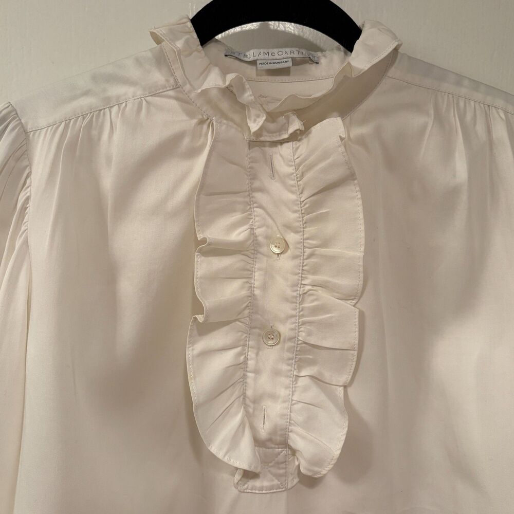 Stella McCartney Silky Cotton Mother of Pearl Ruffled Bouse Shirt Cream 40 US 8 - Picture 7 of 12
